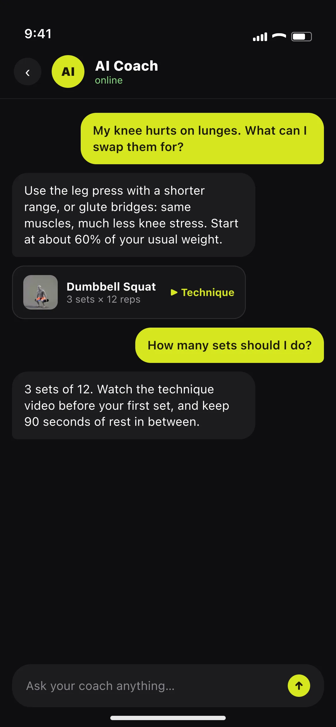 APX AI coach chat screen